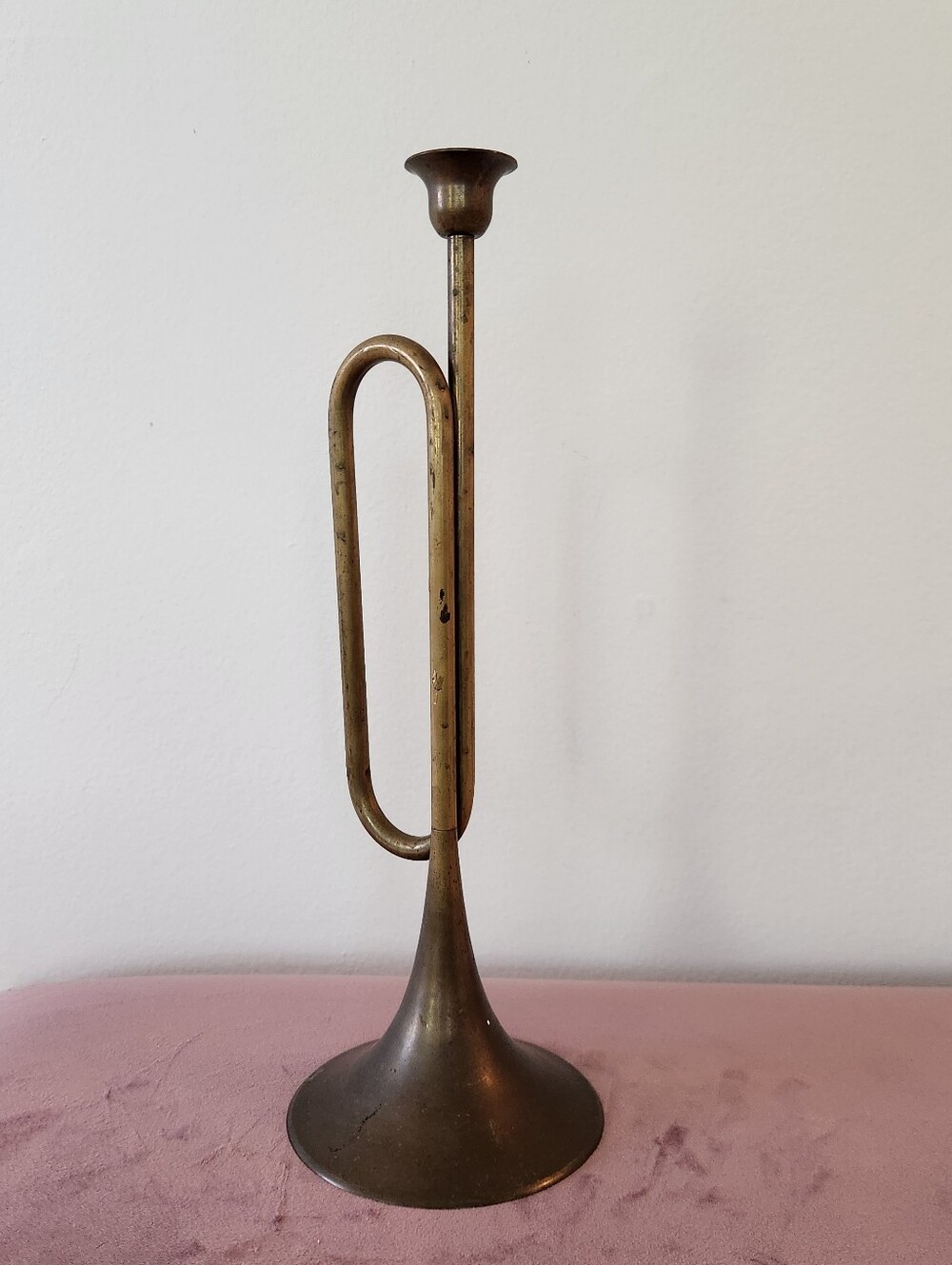 Vintage Silvestri Horn Trumpet Candlestick Holder Brass Tone Hong Kong